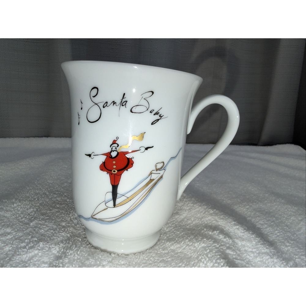 Pottery Barn Santa Baby Christmas Coffee Mug Want a Yacht and That's Not A Lot